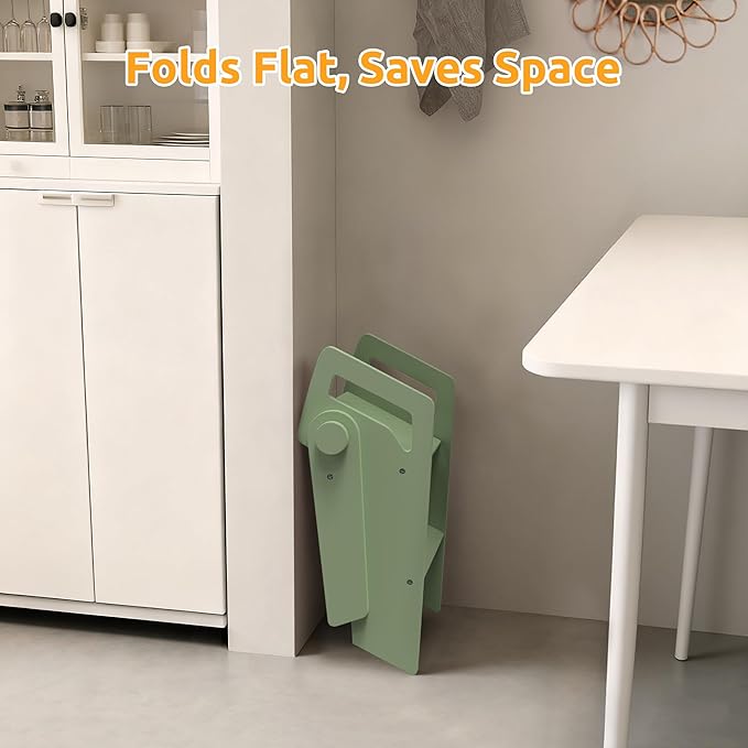 Wooden 2 Step Stool for Kids Bathroom Foldable 2-Step for Toilet Potty Training, Child Stepping Stool for Kitchen Nursery Bedroom Green