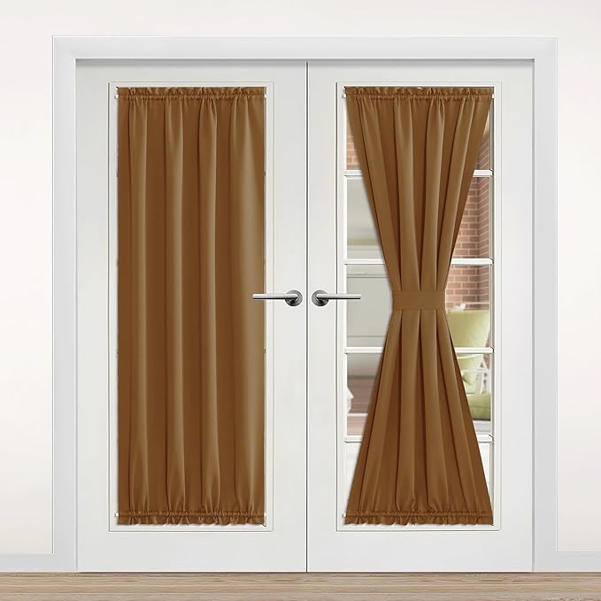 NICETOWN Door Curtain for French Door - Thermal Insulated Room Darkening Doorway Curtain, Rod Pocket Noise Reducing Single Panel, 42 x 80 Inches, 1 Panel, Gold Brown