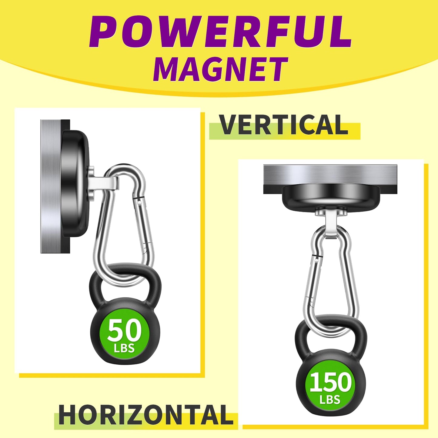 Niuknow Magnetic Hooks for Cruise Cabins, 150LBS Neodymium Extra Strong Magnetic Hooks with Swivel Carabiner for Hanging for Grill, Office, Kitchen, Classroom, 10 Pack, Black