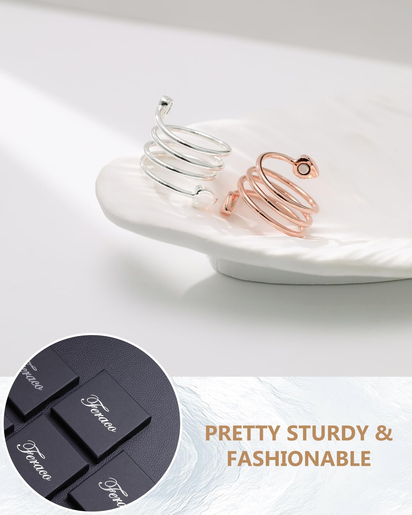 Feraco 2PCS Magnetic Rings for Women,99.99% Pure Copper Thumb Ring with Magnet,Lymphatic Jewelry Gifts for Womens