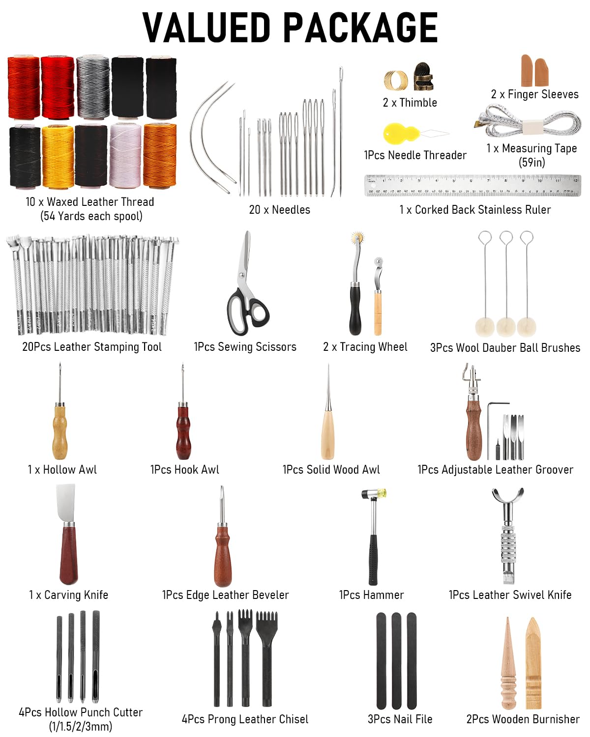 Nicpro 85PCS Leather Tooling Kit Leather Working Tools Kit with Custom Storage Bag, Adults Leather Making Craft Tools Beginner Kit for Stamping Sewing Carving Cutting Punching Leather Working