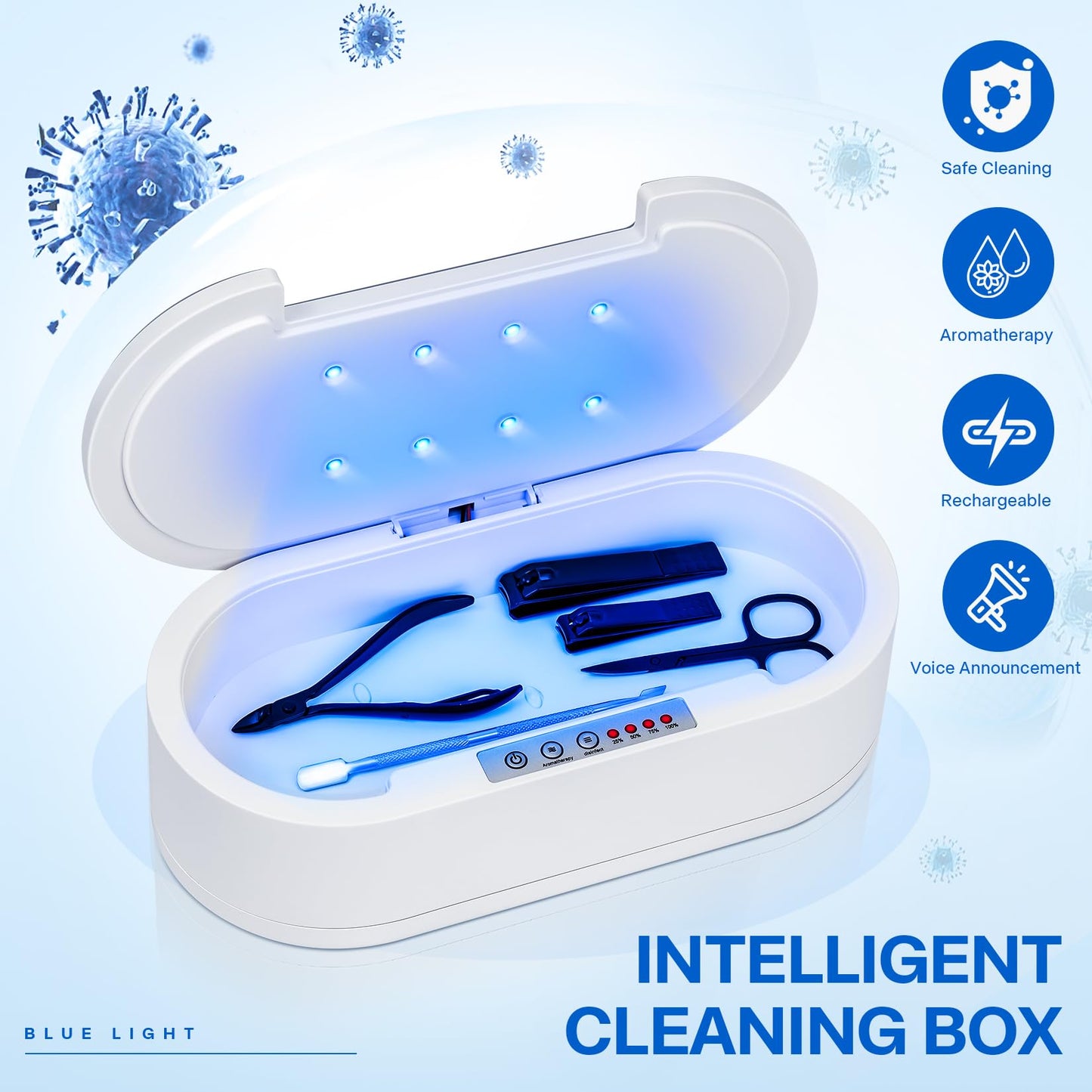 Nail Tool Sterilizers Box, Blue Light Cleaning Nail Sterilizer Machine, Convenient & Efficient Health Protection For Manicure & Beauty Salon Tools, Jewelry, Glasses, Phone