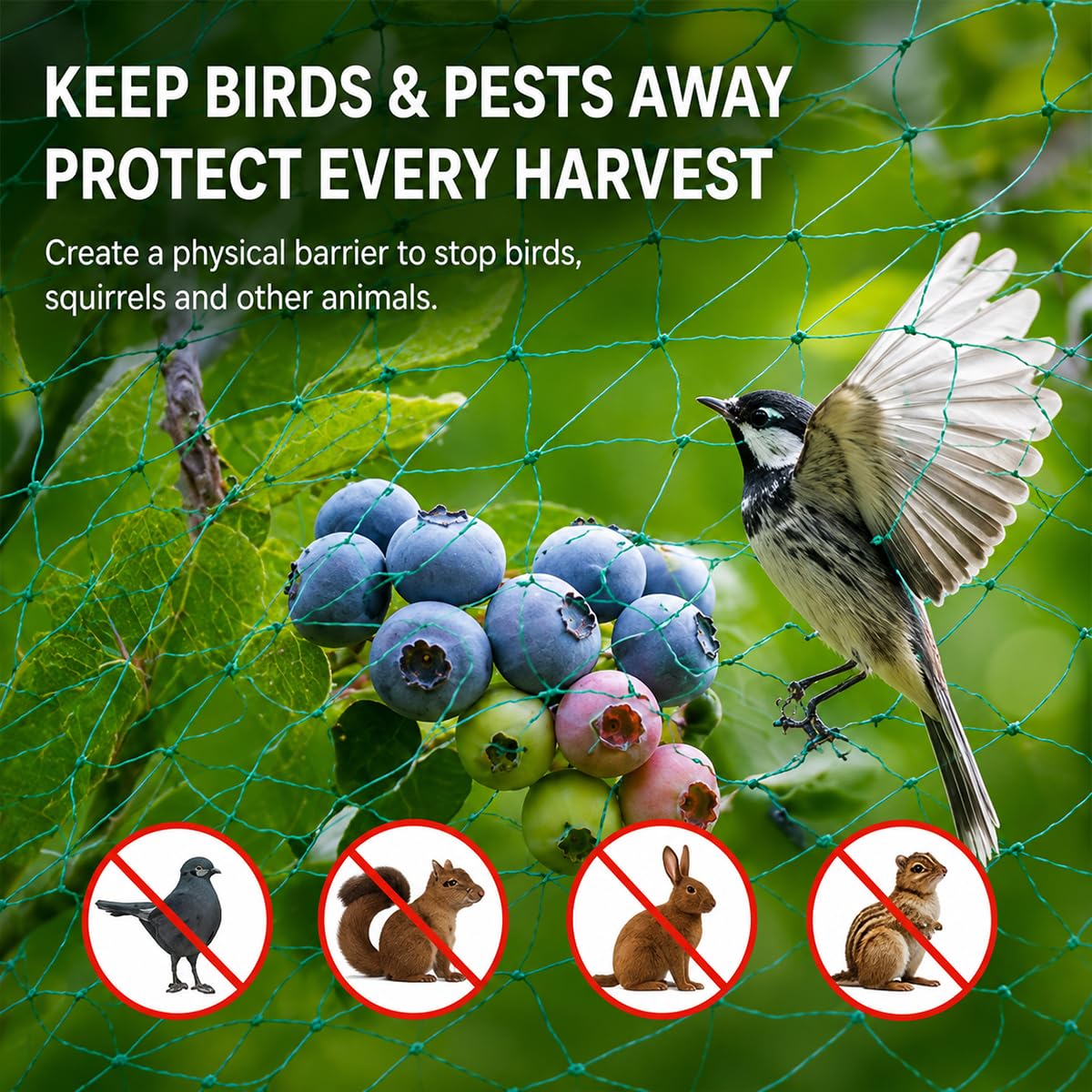 Bird Netting for Garden Protect Vegetable Plants and Fruit Trees, Garden Net Doesn't Tangle and Reusable Fencing Protect Fruit Vegetables from Birds,Deer,Squirrels and Other Animals (13x40ft)