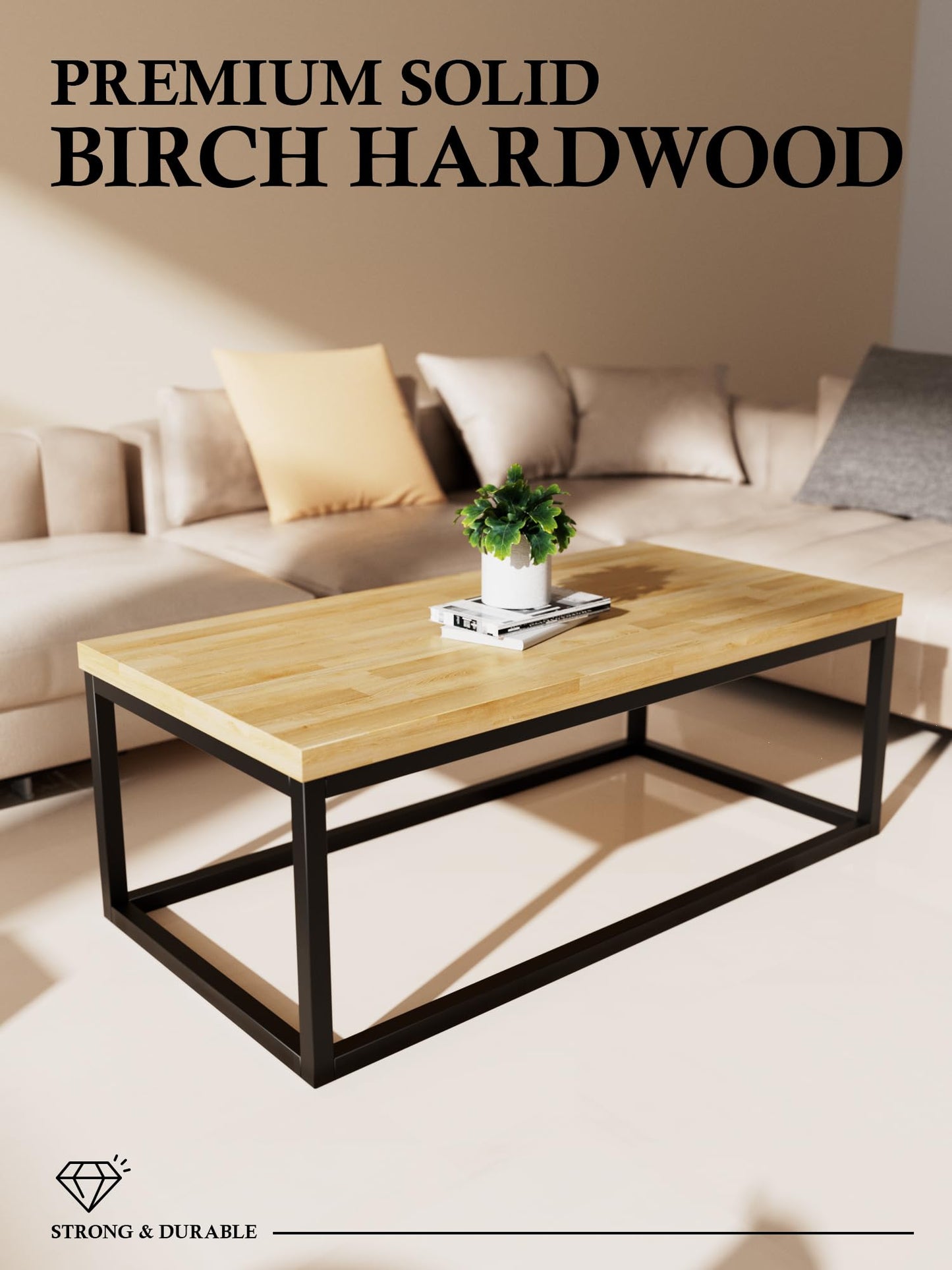 5FT Butcher Block Countertop Birch Solid Wood - 60" x 25" Table Top Butcher Block Cutting Board for Kitchen Island Living Dining Table Office Desk Workbench laundry Countertop Unfinished 1.5" Th