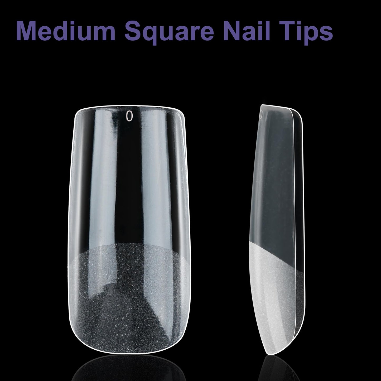 Half Matte Medium Square Fake Nail Tips, Soft Gel Pre-Shaped Nail Tips, Full Cover False Nails with Clear Box for Nail Salons and DIY Nail Art, 600PCS/12 Sizes