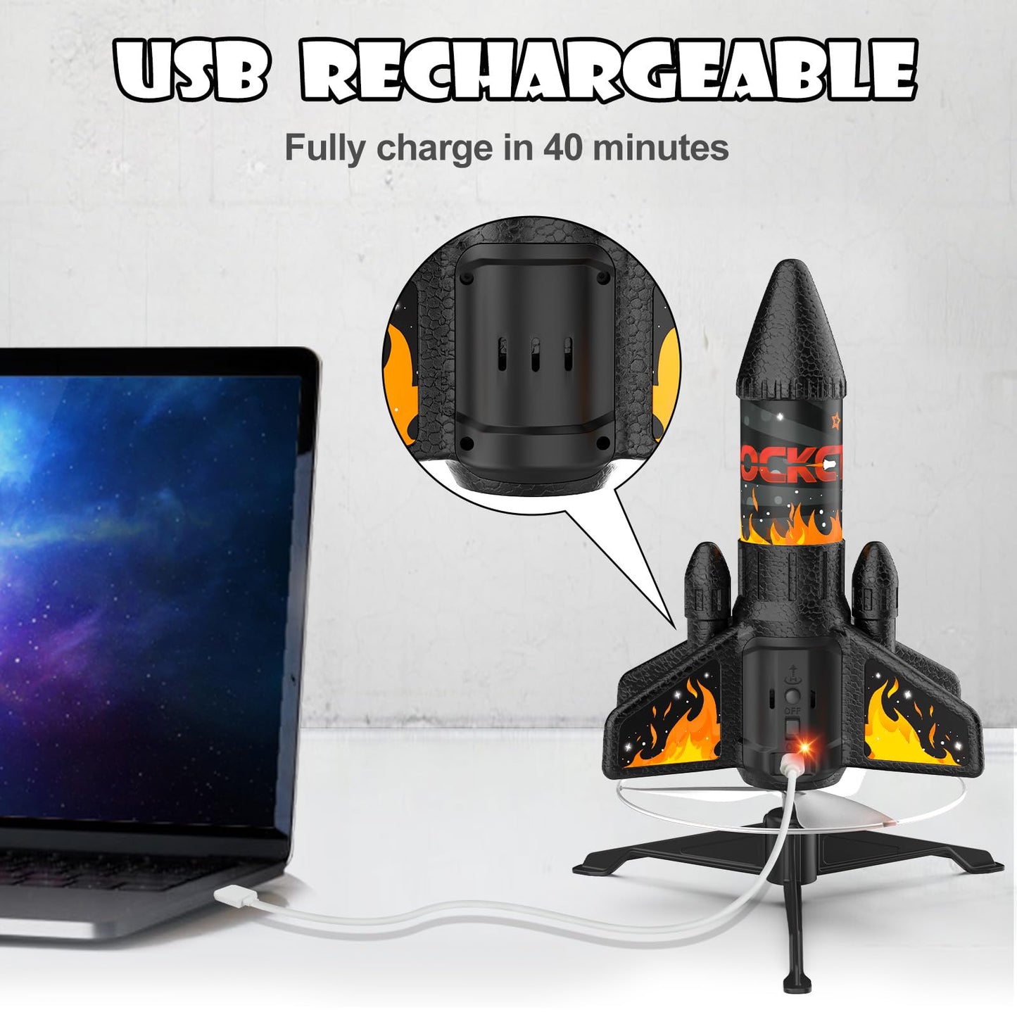 Ovaasy Rocket Launcher for Kids, 200 ft Self Launching Motorized Rocket Toy with LED and Safety Parachute Land, Outdoor Toys Cool Birthday for Boys Ages 8-12 (Orange)