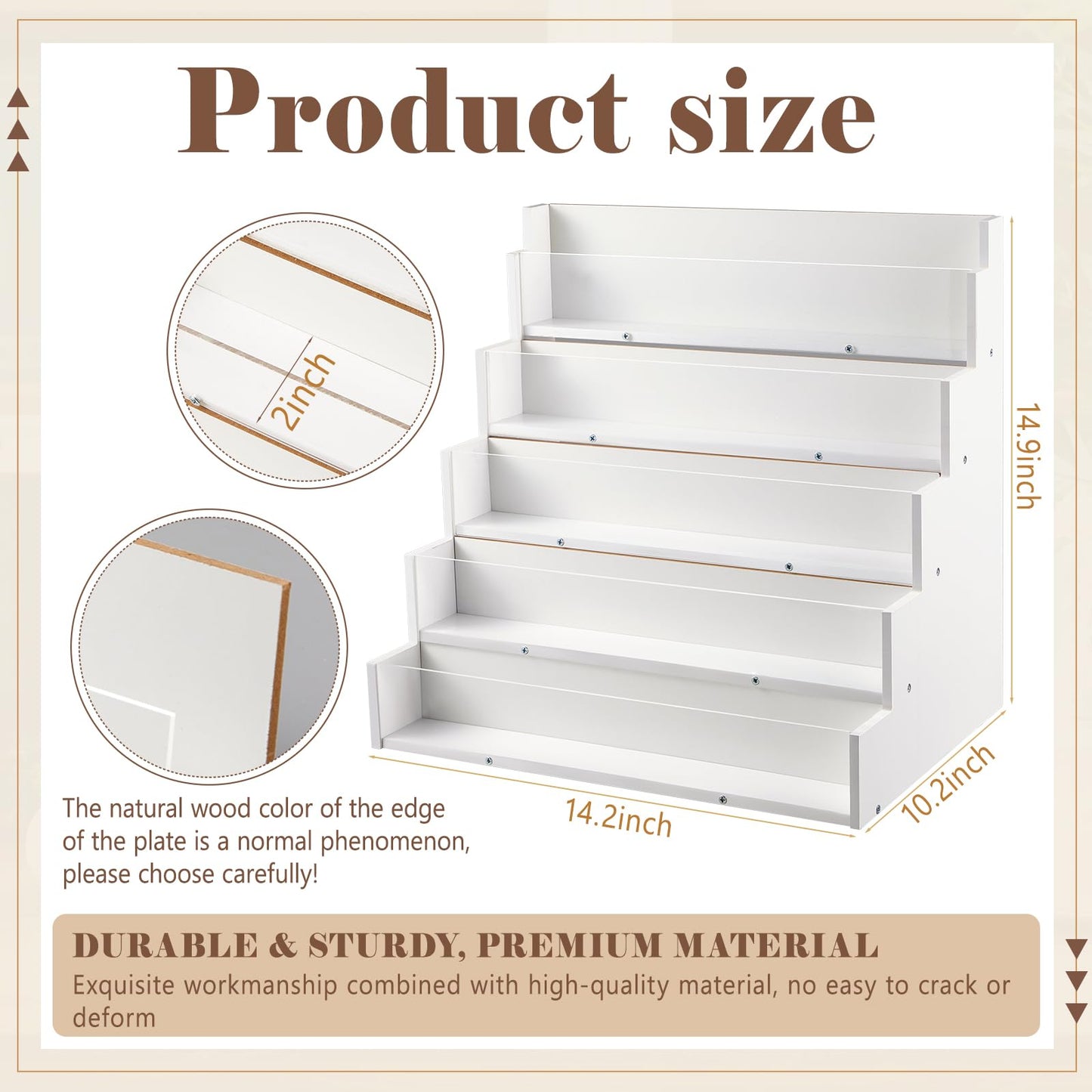 Yuntau 5 Tier Greeting Card Display Stand White Bamboo and Acrylic Sticker Display Stand Trading Card Holder Retail Photos Shelf for Vendors Craft Collection & Show