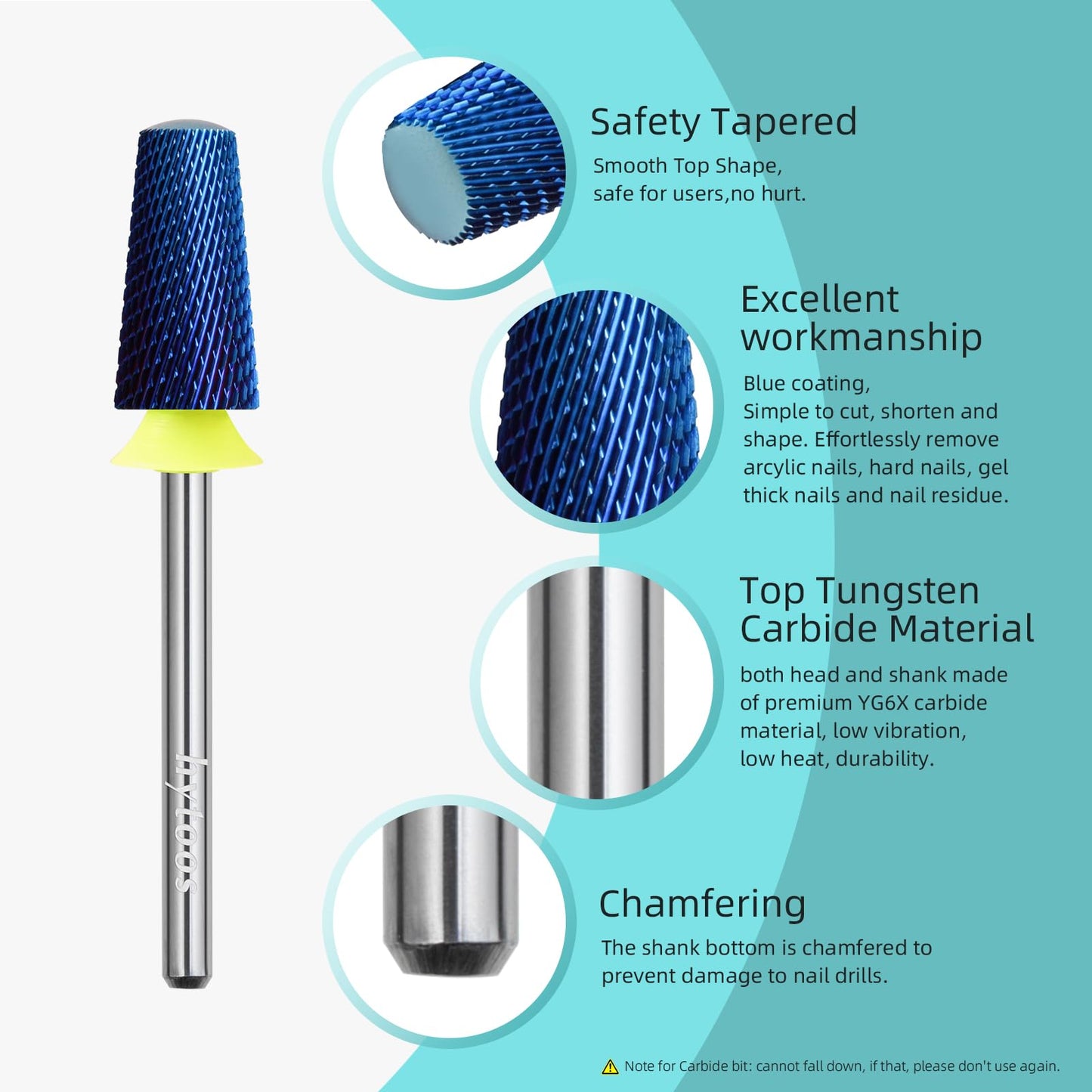 HYTOOS Safety Tapered Nail Drill Bits, XF Blue Nano Smooth Top Barrel Nail Bit, 3/32 Two-way Carbide Drill Bits for Nails, Electric Drills Files Accessories Removal Manicure Base Coat