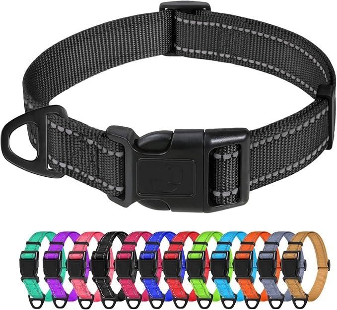 TagME Large Dog Collar, Reflective Nylon Collar, Khaki, 1.0" Width