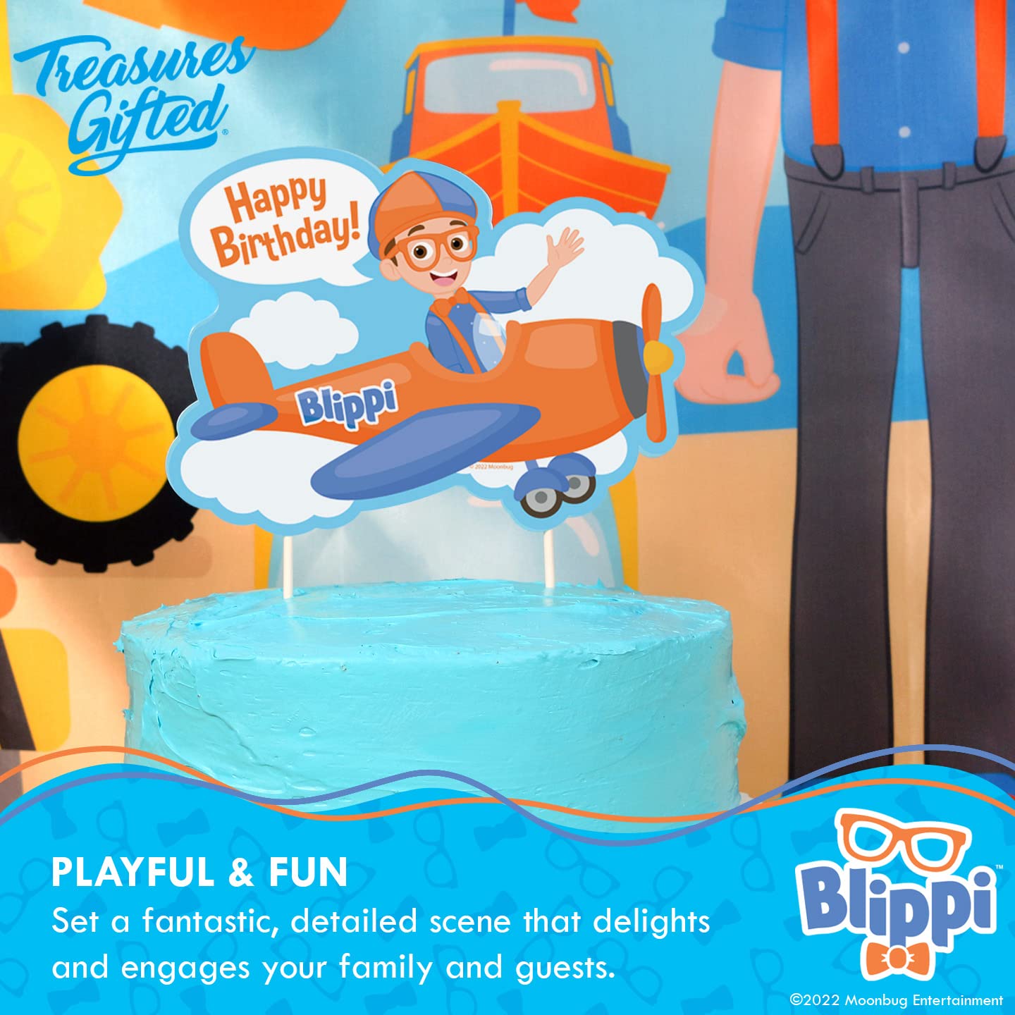 Treasures Gifted Officially Licensed Blippi Birthday Decorations Vehicle - Cake Topper Set - 1 Blippi Cake Topper & 24 Cupcake Toppers & Wrappers - Cake Decorations - Party Supplies