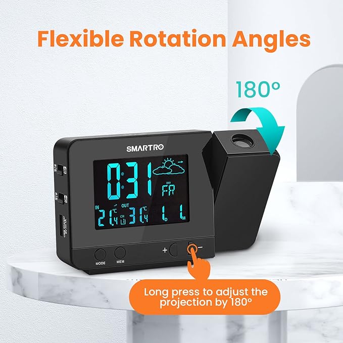 SMARTRO SC31B Digital Projection Alarm Clock with Weather Station