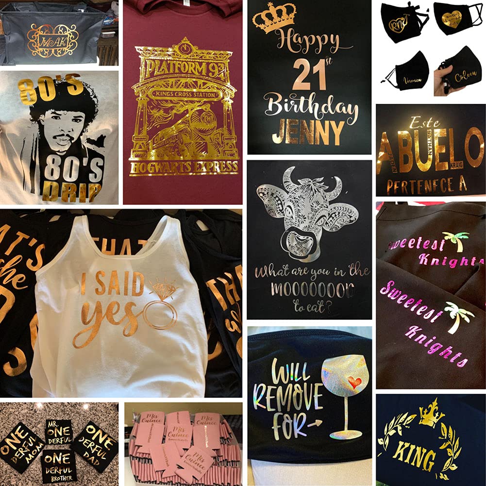 Tvinyl Warehouse Gold Metallic Foil HTV Heat Transfer Vinyl for Tshirt and Apparel 12" X 10"(Pack of 10), Easy to Weed and Iron on, Guaranteed Size