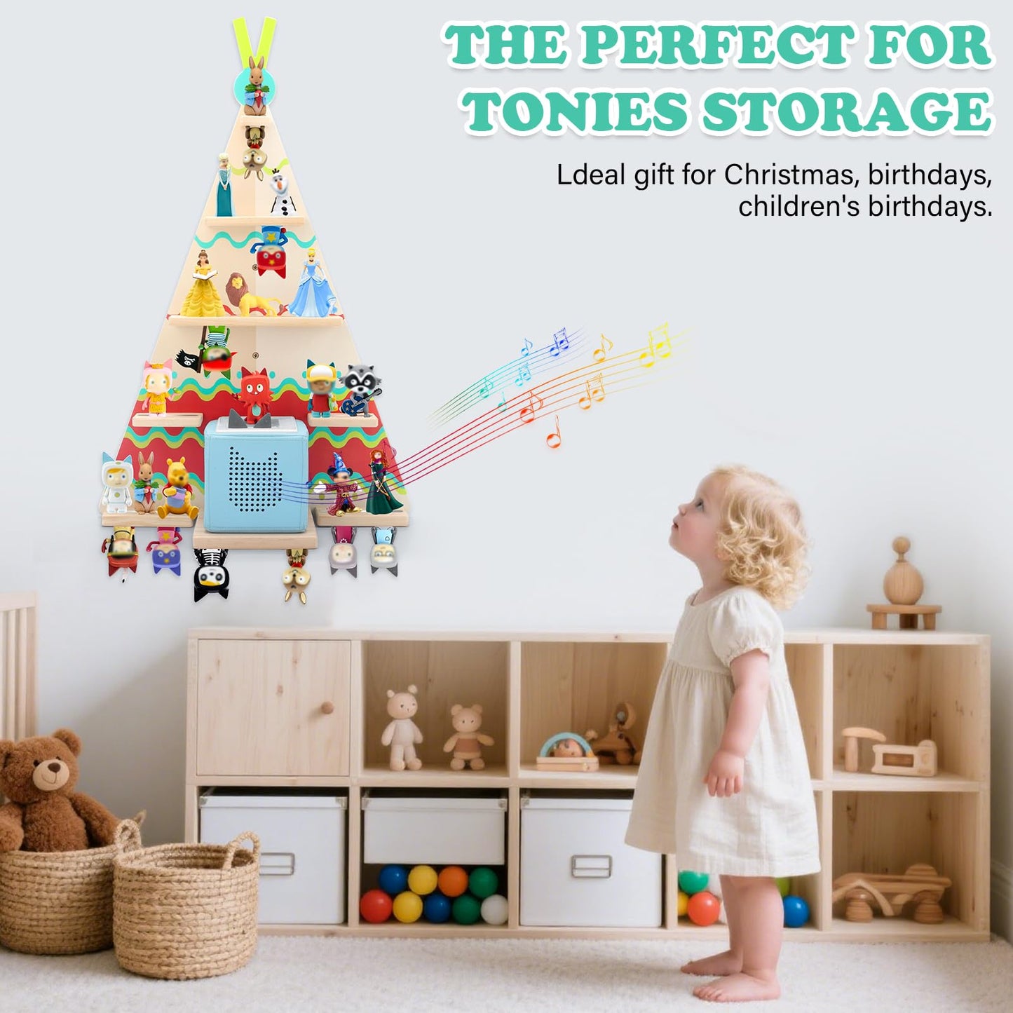RZYLKA Tent for Tonies Box 1/2 Tonies Figures Organizer Storage Shelf Wall Mounted, Magnetic Display Collection 30~40 Characters Floating Shelves Storage Player