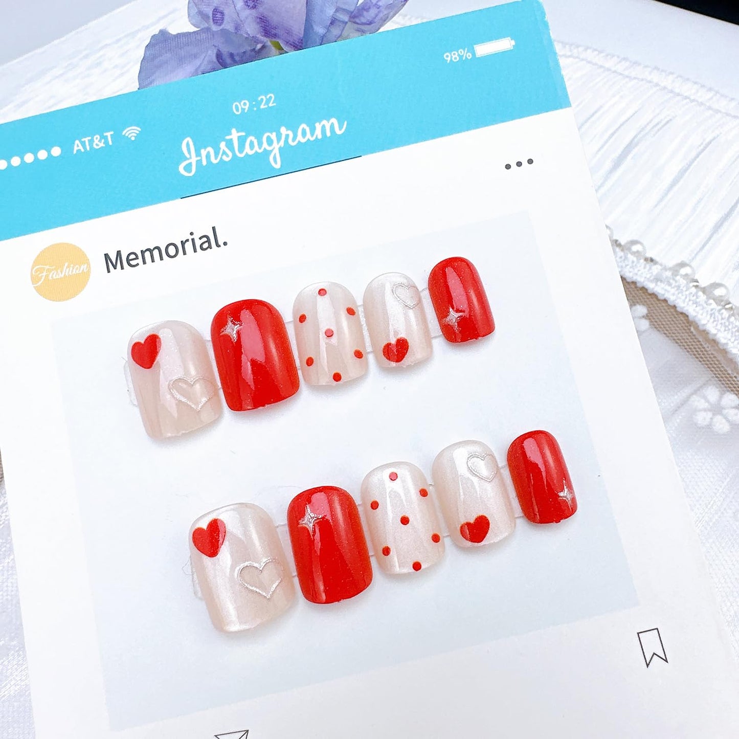 24Pcs Valentines Press on Nails Short Square Fake Nails with Designs Heart Acrylic Nails Glitter Valentine False Nails Red Glossy Full Cover Glue on Nails for Women Wedding Nail Decorations