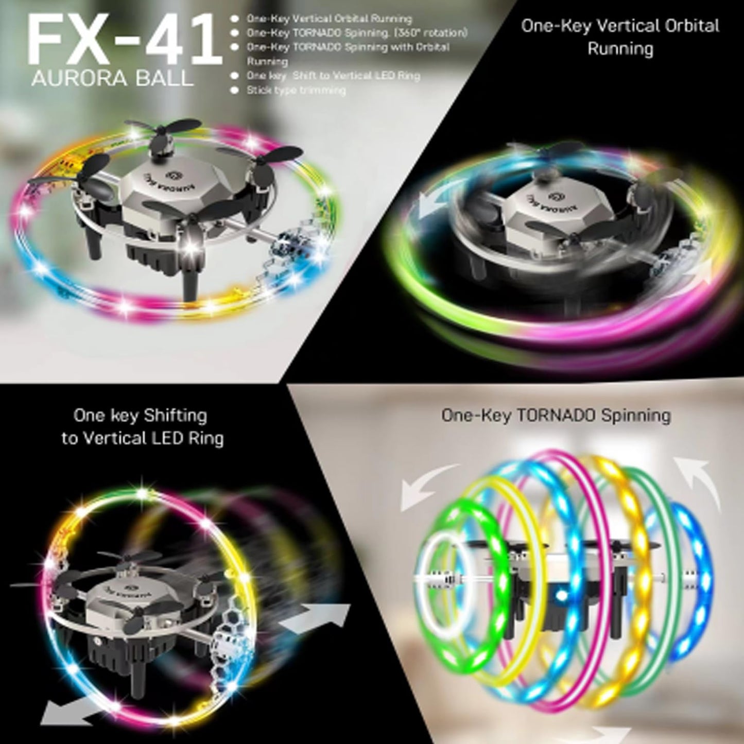 Kodbiby RC Drone, 2-in-1 RC Drone Aurora Ball with RGB Gradient Lighting, 360° Rotation, Air Pressure Setting, Speed Witching, Modular Battery, One Key Funtion Aurora Ball Toys