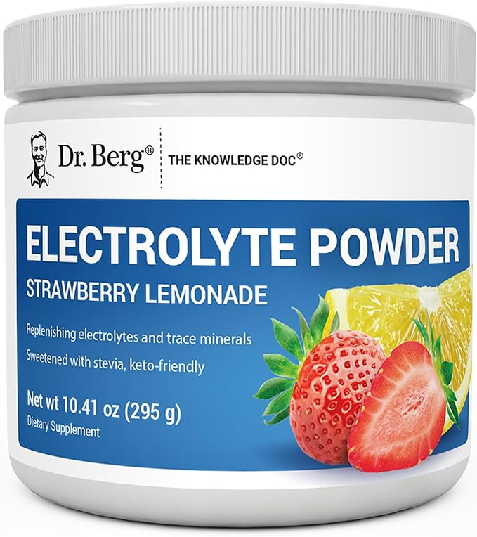 Dr. Berg Zero Sugar Hydration Keto Electrolyte Powder - Enhanced w/ 1000 mg of Potassium & Real Pink Himalayan Salt (NOT Table Salt) - Strawberry & Lemonade Hydration Drink Supplement - 50 Servings