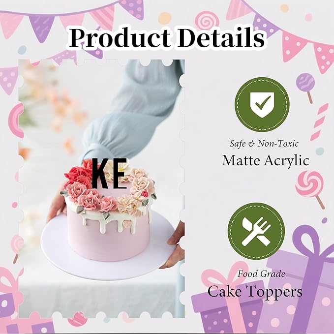 Matte Black Alphabet Cake Toppers, A–Z Set