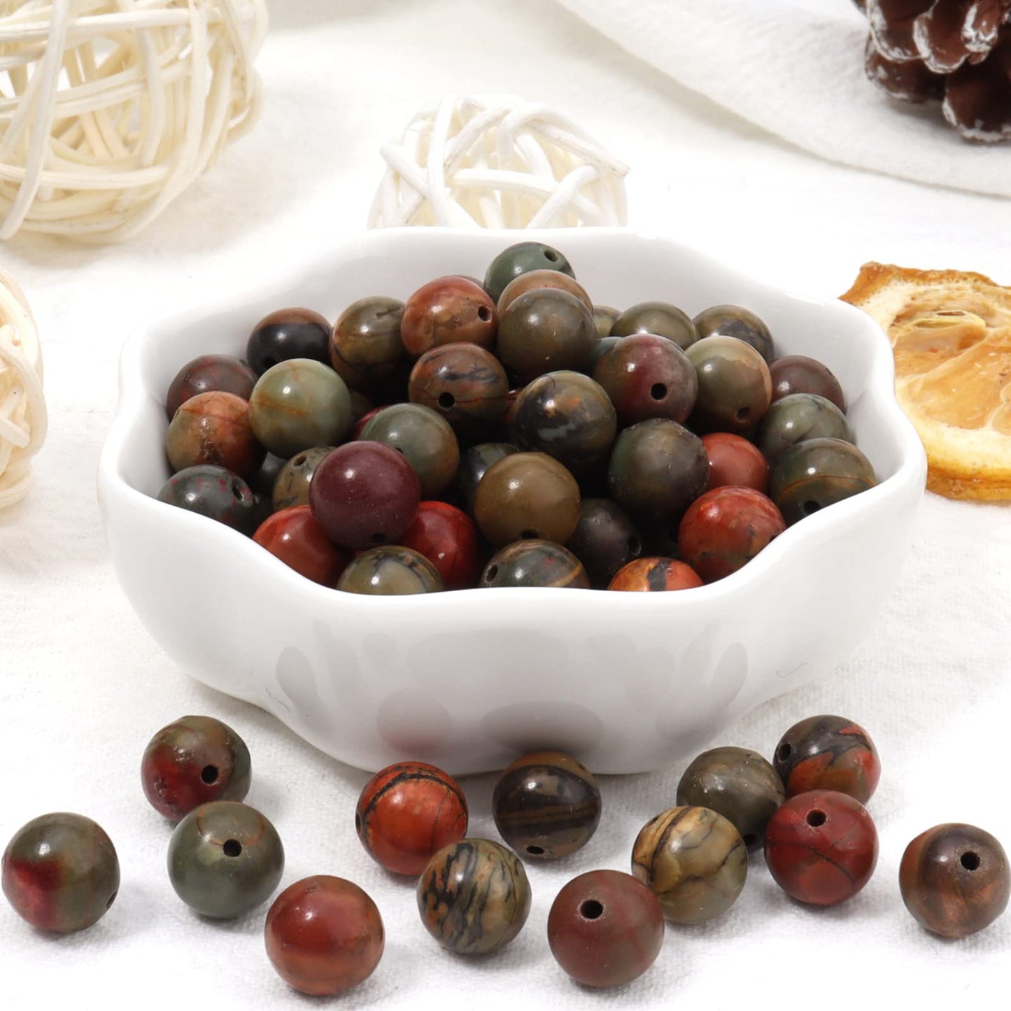 45pcs 8mm Natural Stone Beads Picasso Jasper Beads Energy Crystal Healing Power Gemstone for Jewelry Making, DIY Bracelet Necklace