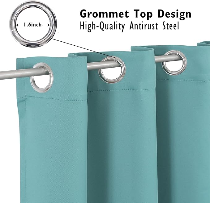 ChrisDowa Blackout Curtains 70 inches Wide for Bedroom - 2 Panels Set Extra Wide Grommet Thermal Insulated Room Darkening Curtains for Living Room (Aqua, 70 x 63 Inch)