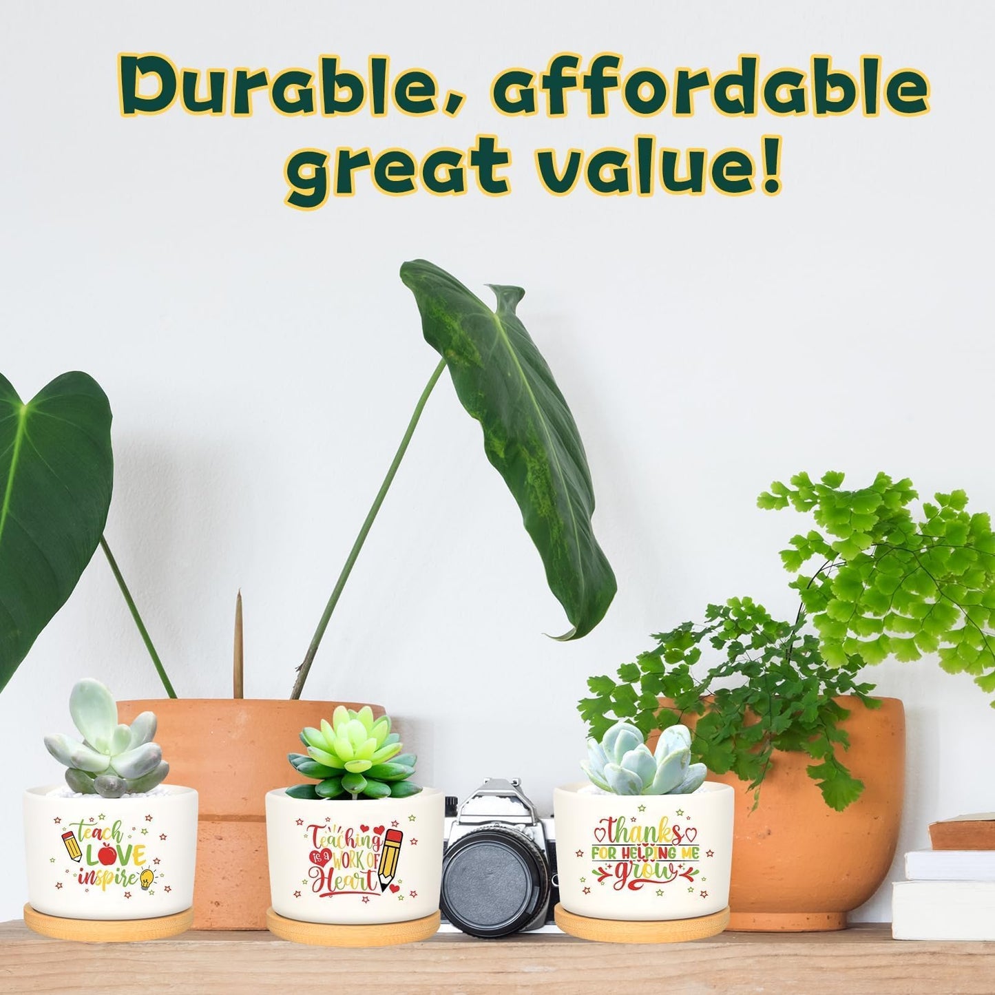 Denylo pro 4 Pcs Christmas Appreciation Gift Succulent Pots Mini Ceramic Plant Pot for School Counselor Coworkers Employee Appreciation with Boho Style