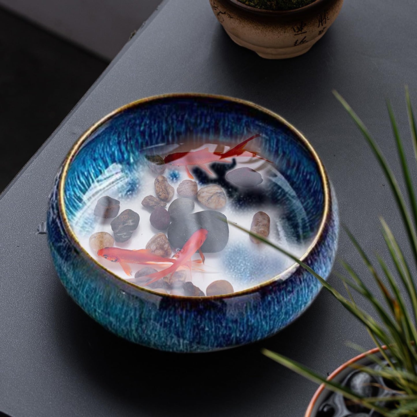 Lotus Bowl Planter, Decorative Ceramic Plant Pots with Moisture-Multifunctional Design, Succulents Orchids Indoor Plants, Thickened Round Planter for Home Desk & Shelf Decor