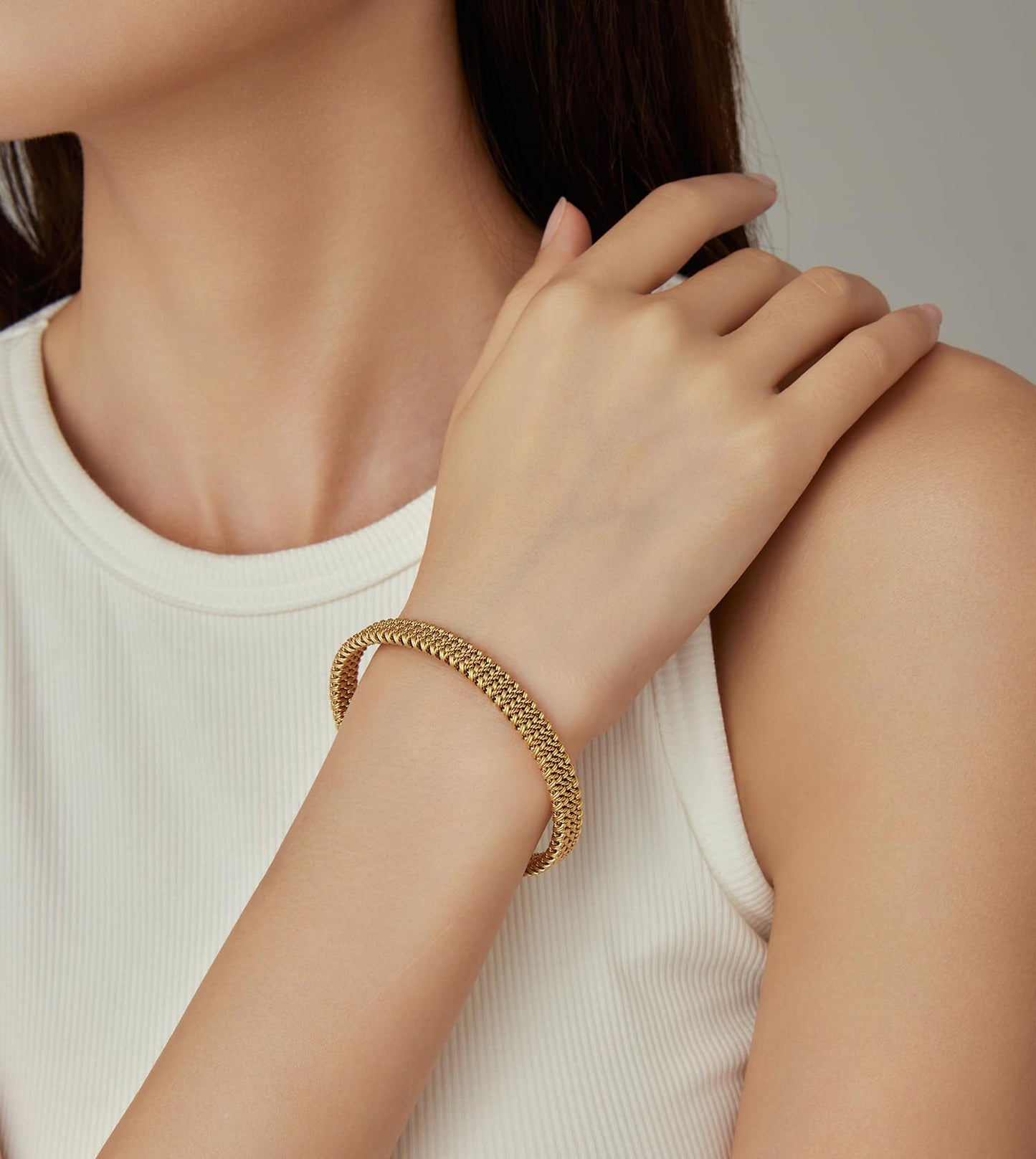 LXBQYSTO Cable Wire Twisted Cuff Bangle Bracelet For Women 14K Gold/rose/silver Stainless Steel Jewelry for Women Gift (Open-Gold)