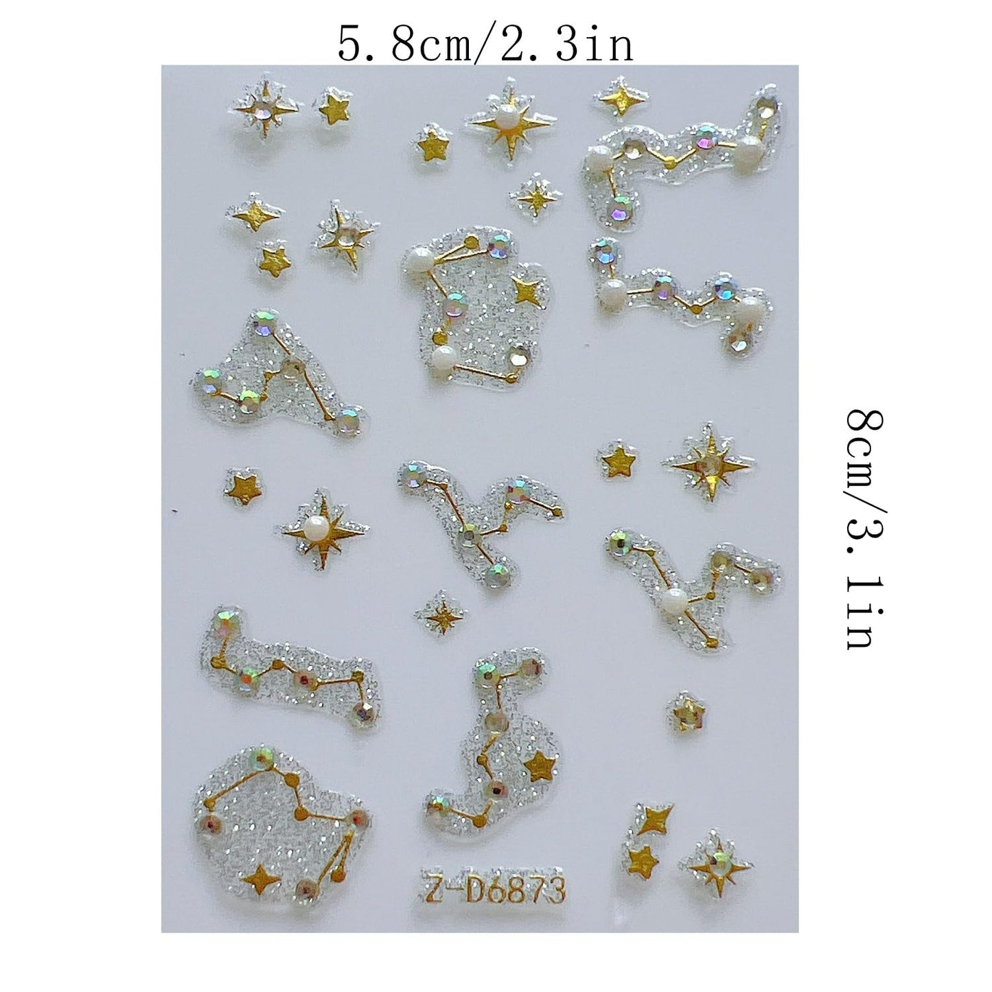 NAIL ANGEL 12Sheets Nail Art Adhesive Sticker Sheets Glitter Designs with Gold Decal Antique Baroque Styles with Rhinestones and Pearls Decals Nail Art 10356