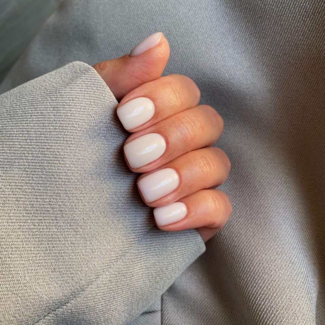 Solid White Press On Nails Short Square, Natural Gel Nails Glue on Fall Colors 2025 Trendy Acrylic Nails Press ons Featured Protective Coat Thick Reusable Fake Nails 24Pcs Short Coffin Nails