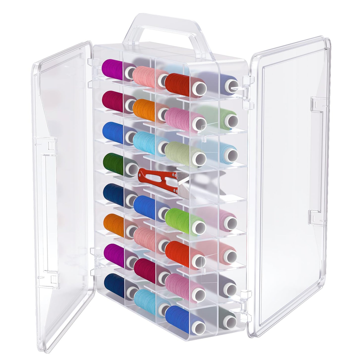Gbivbe 46 Grids Sewing Organizer, Double Sided Thread Box Storage, Portable Clear Plastic Organizer Box for Embroidery and Sewing Threads, Embroidery Floss, Crafts, Small Toys (Clear,1 Pack)