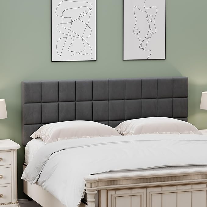 Andeworld Velvet Upholstered Tufted Queen Size Headboard,Wood Head Board with Metal Legs, Adjustable Height from 42” to 56”, Bed Headboard in Modern Design,Backboard for Bed, Dark Gray