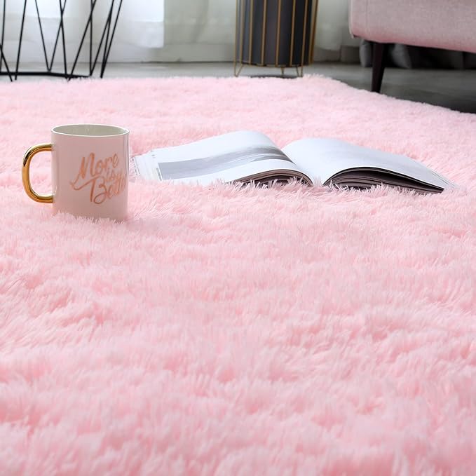 Shag Area Rugs for Bedroom Living Room,Ultra Soft Fluffy Area Rugs for Dorm,Indoor Carpet Nursery Rugs for Kids Girls Room Home Decor (Pink, 8x10 Feet)