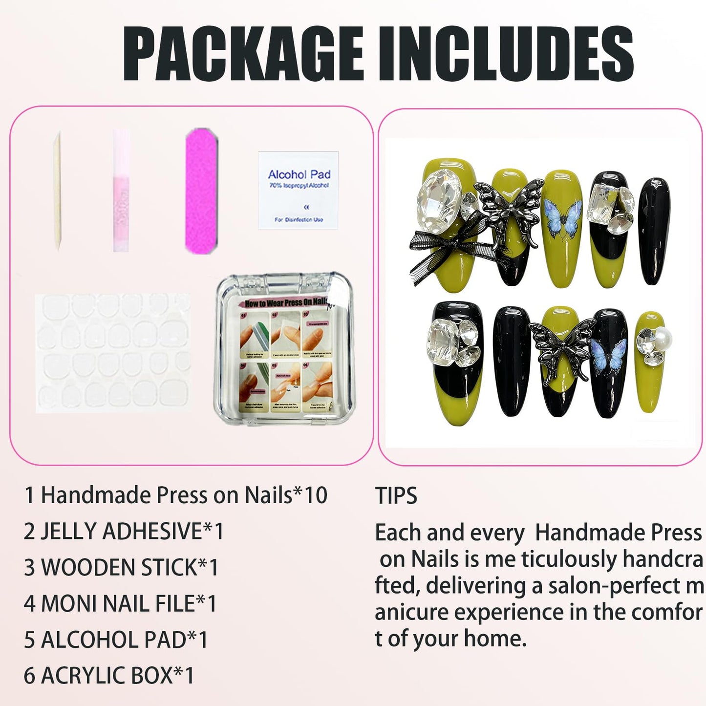 Handmade Press On Nails Green Butterfly Reusable Stick On Fake Nails Luxury Elegant Sexy Style For Women Gift With Nail Glue S