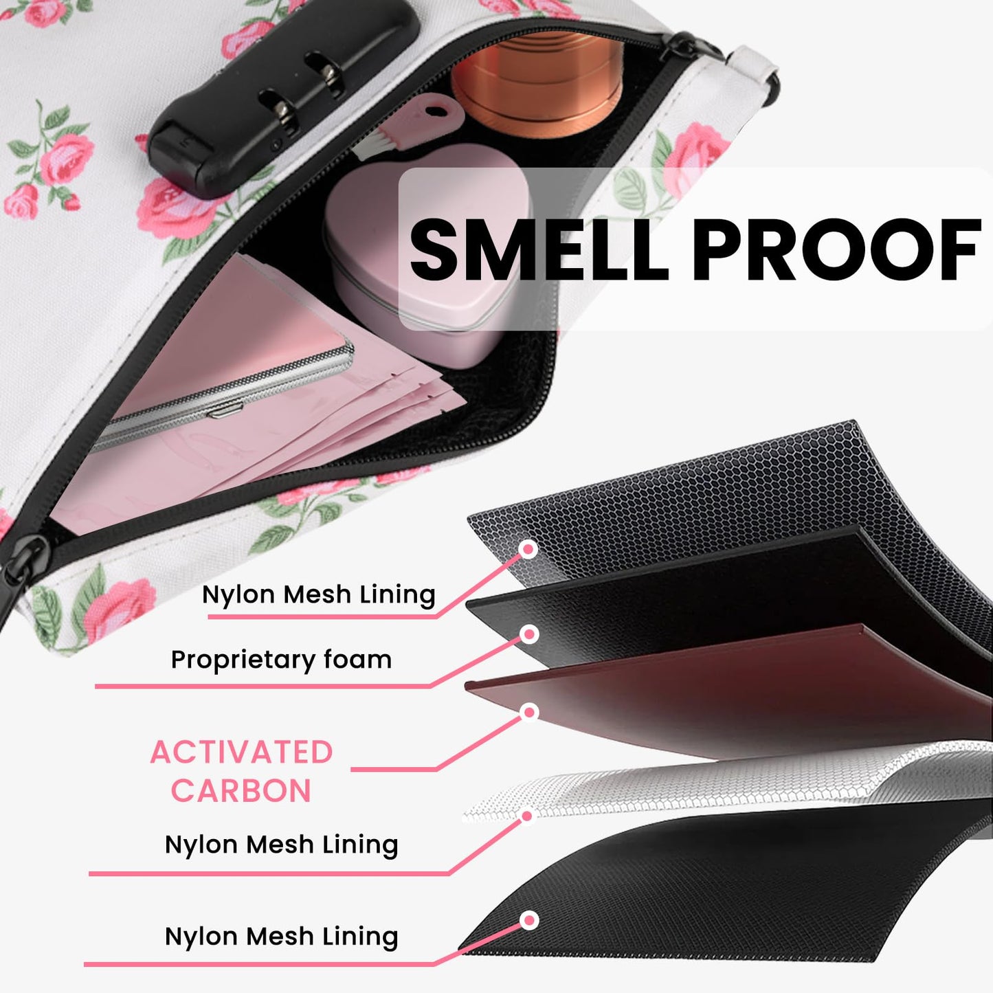 Aobelan Pink Rose Travel Pouch - Waterproof with Combination Lock, 8 Accessories and Gift Box