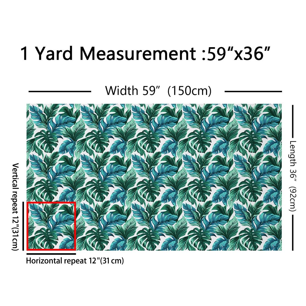 Blue Green Palm Leaves Fabric by The Yard Botanical Jungle Leaves No Stretch Sewing Fabrics Natural Tropical Plants Leaf Soft Flannel Polyester Fabric for Home DIY Projects 1 Yard Pre-Cut,36"x59"