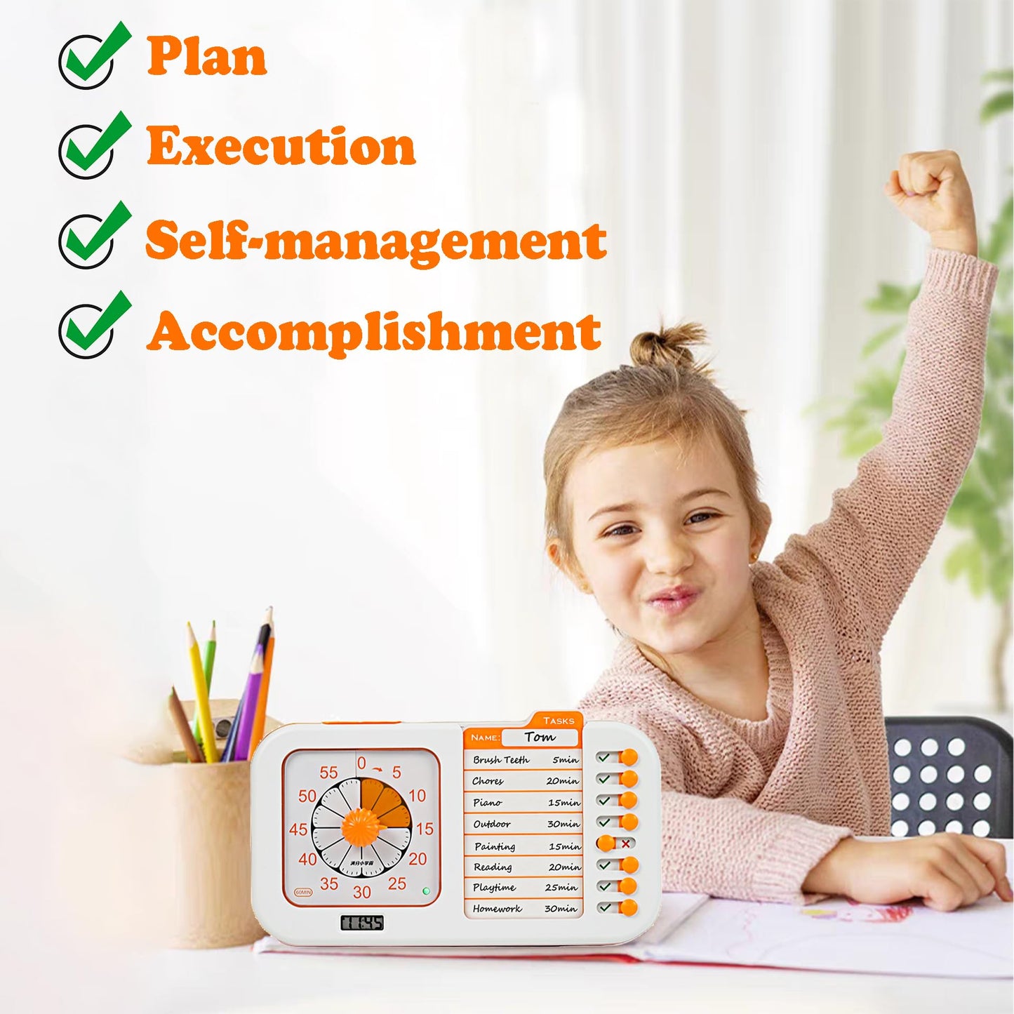 Bothidea Chargeable Task Timer, to-do List with Visual Timer for Adults and Students, Daily Chore Board for Kids, 60-Minute Visual Timer for Classroom, Office and Home, Time Management Tool., White