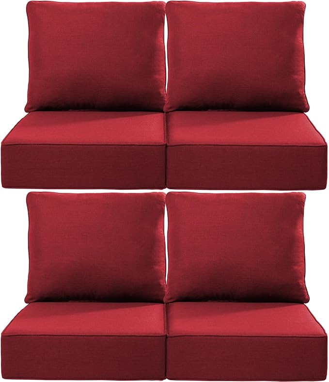 Luxury 24x24x6 Inch Outdoor Chair Cushions Set of 4 - Heavy Duty Water-Resistant Comfortable Cushion for Patio Furniture Set Dining Gliding Rocking Chairs Loveseat L-Shape Sofa - Red