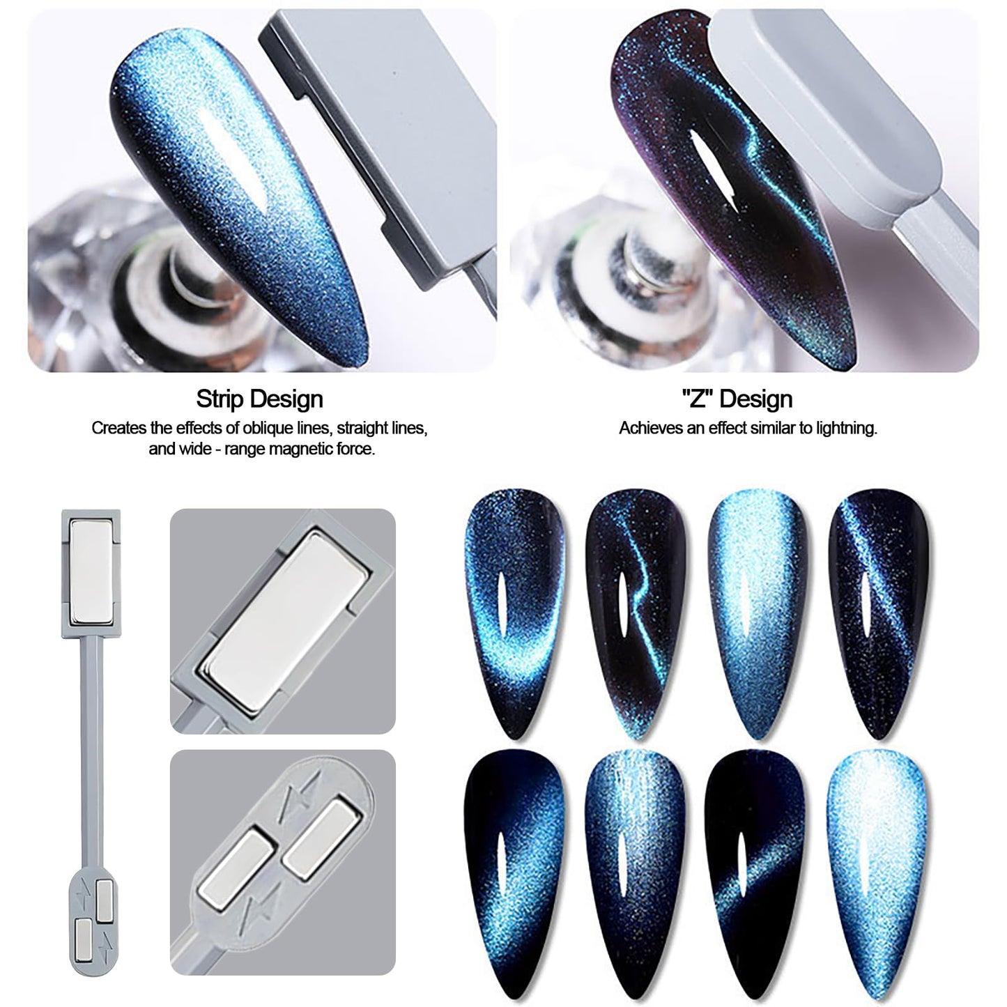 JERCLITY 49 Pieces Cat Eye Magnet for Nails Magnetic Beads with Water Ripple Effect Strong Cylindrical Nail Magnet Square Nail Magnet Double-Head Multi-Function Magnet for Cat Eye Gel Polish