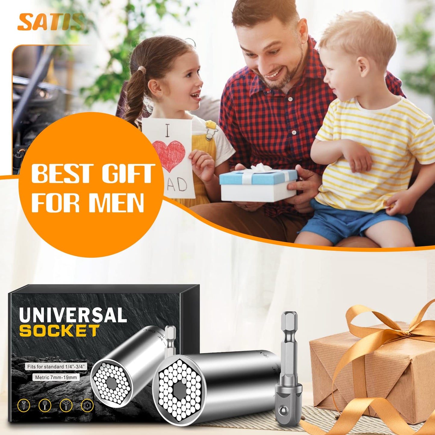 Wareon Universal Socket Tools Gifts for Men - Christmas Stocking Stuffers for Men Dad Him Husband Women Cool Stuff Ideas Gadgets Birthday Gifts for Dad Grip Socket Set (7-19mm) Sliver
