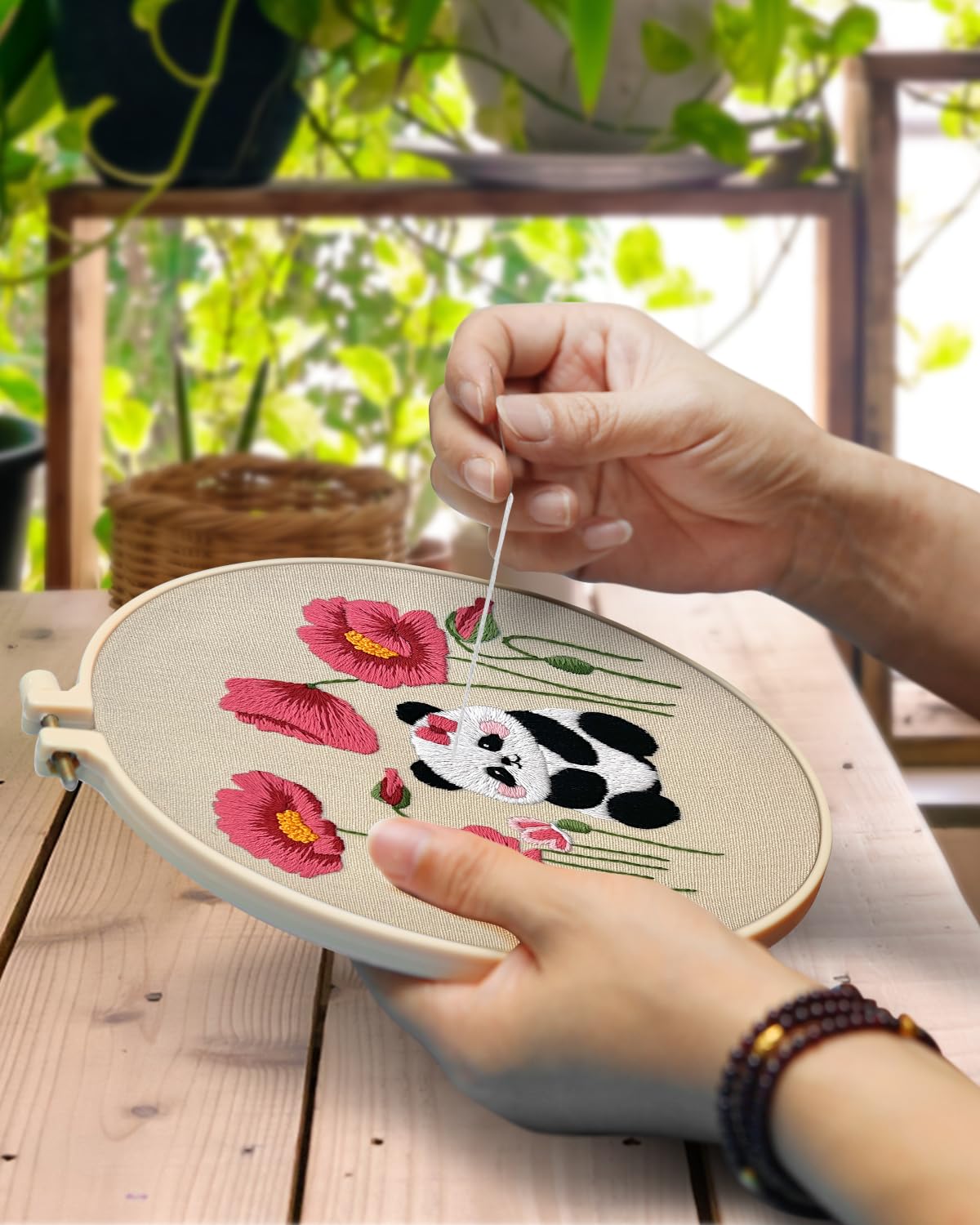 TINDTOP 4 Sets Embroidery Kit for Adult, Panda Embroidery Practice Kits for Beginners Include Embroidery Cloth Hoops Threads for Craft Lover Hand Stitch with Embroidery Skill Techniques