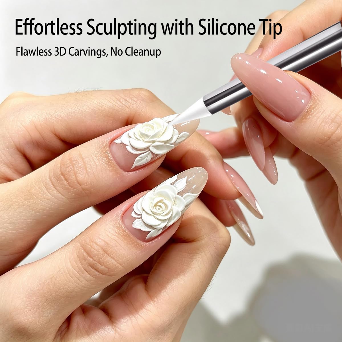 GSWOI Dual Head Acrylic Nail Brush-Carving & Silicone Drawing Embossing for Builder Gel,Polygel & Design-Wood Handle & Metal Caps