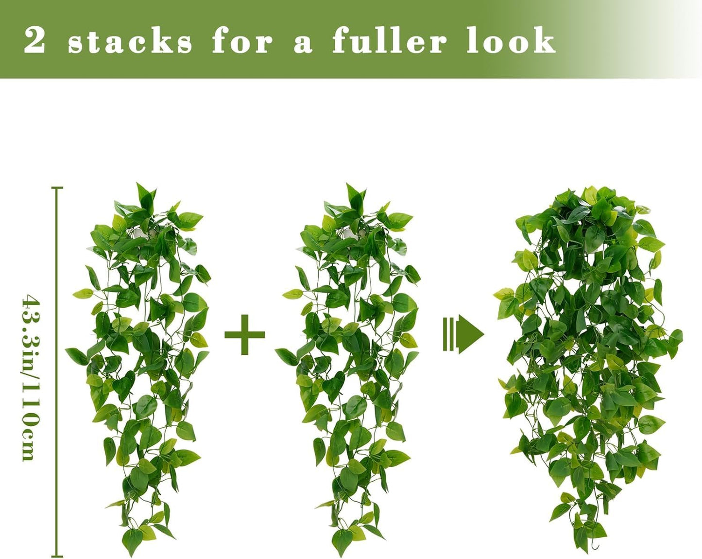 BLEUM CADE Fake Hanging Plants, 4pcs Artificial Pothos Vines Greenery for Wall Home Living Room Office Indoor Outdoor Decor (No Baskets)
