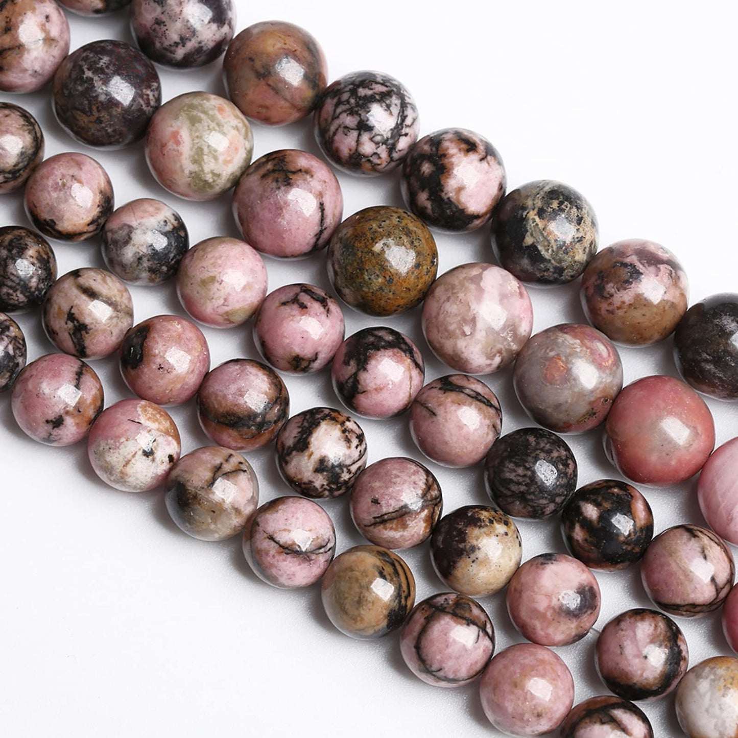 4MM 86PCS Natural Stone Black Stripe Rhodochrosite Gemstone Beads for Jewelry Making DIY Bracelet Necklace Semi Precious Crystal Beads
