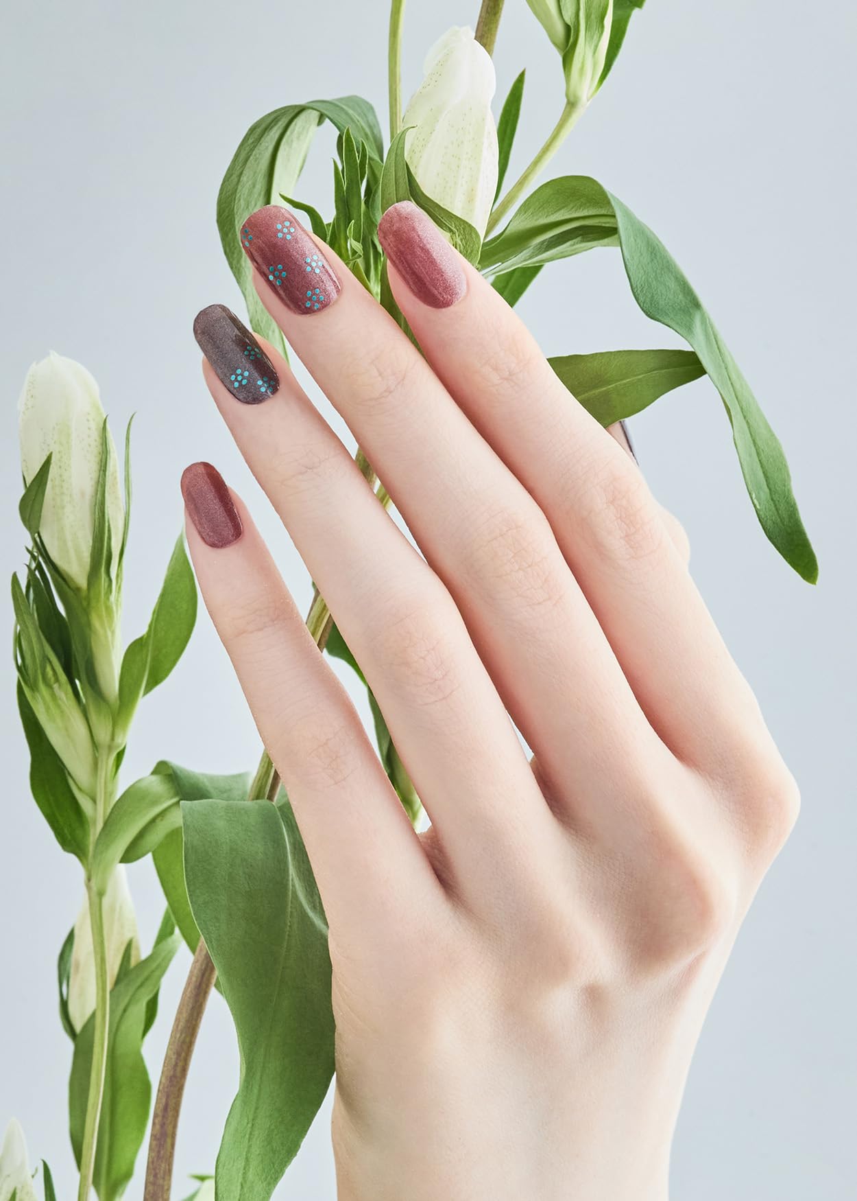 ohora Semi Cured Gel Nail Strips (N Evening Flora) - Works with Any Lamps, Salon-Quality, Long Lasting, Easy to Apply & Remove - Includes 2 Prep Pads, Nail File & Wooden Stick