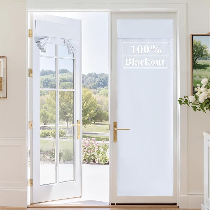 RYB HOME 100% Blackout Door Curtain for French Door, Privacy Shade for Bedroom Office Kids Nursery Window Living Room, W42 x L72 inches, 1 Panel, White