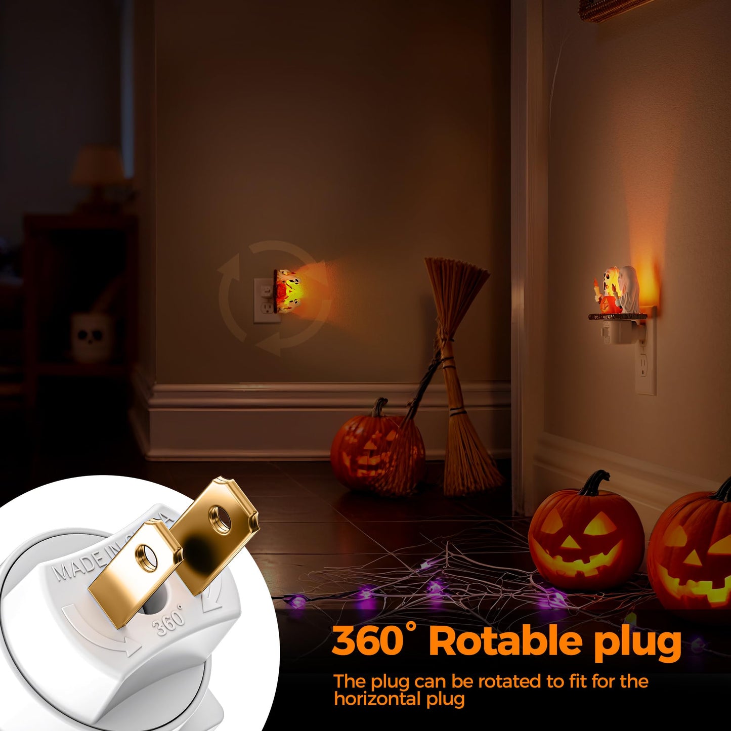 Briignite Halloween Night Light, Ghost Night Light Campfire Flickering, Halloween Decor Night Lights for Kids, Plug in Ghost Nightlight for Halloween Decorations Party Gift