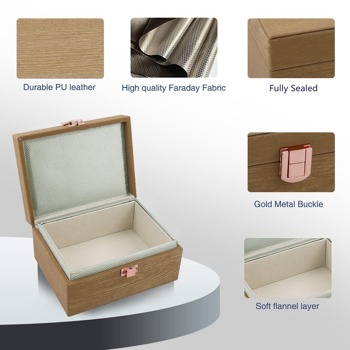 JXE JXO Faraday Box, Faraday Key Fob Protector, Faraday Cage, Key Fob Signal Blocker Box (Mini Imitation Wood)