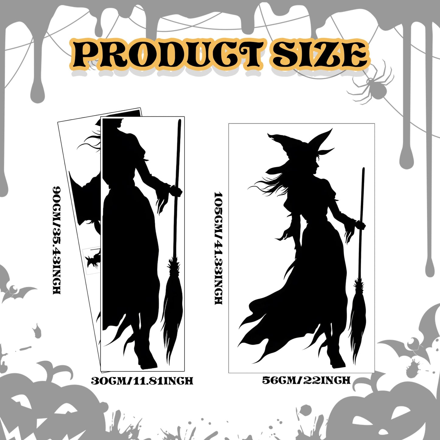 Halloween Wall Decals,Peel and Stick Halloween Theme Decor Stickers,Removable Vinyl Spooky Scary Face Wall Sticker for Holiday Party Decor. (Wicked Witch Silhouette Wall Decal)