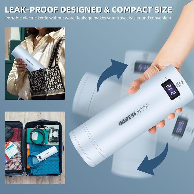 Travel Electric Kettle Portable Small Mini Tea Coffee Kettle Water Boiler, Water Heater with 4 Temperature Control,304 Stainless Steel with Auto Shut-Off & Boil Dry Protection, BPA-Free (Blue)