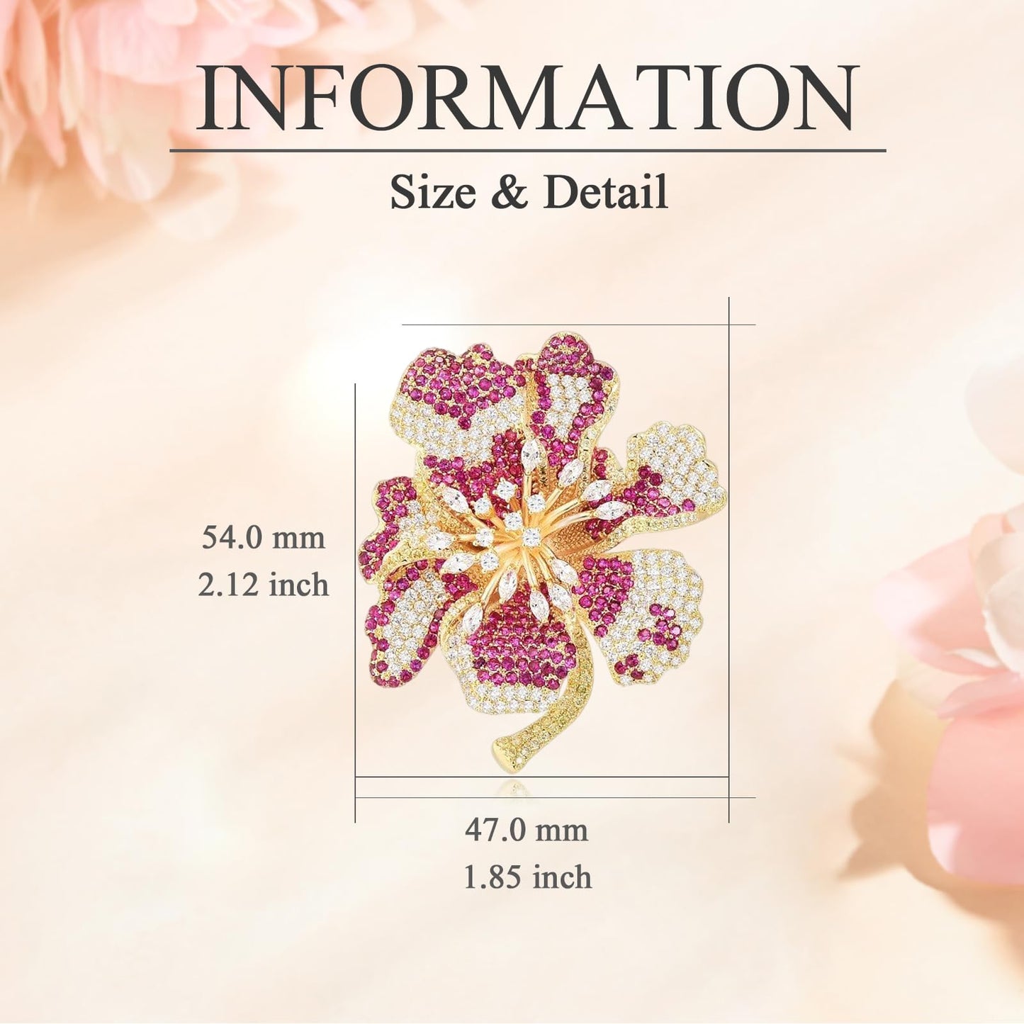 EMEGCY Pink Flower Brooch for Women Orchid Brooch Pin Gold Plated Flower Lapel Pin Rhinestone Jewelry Mother's Day Gift for Wife Mom Valentine's Day