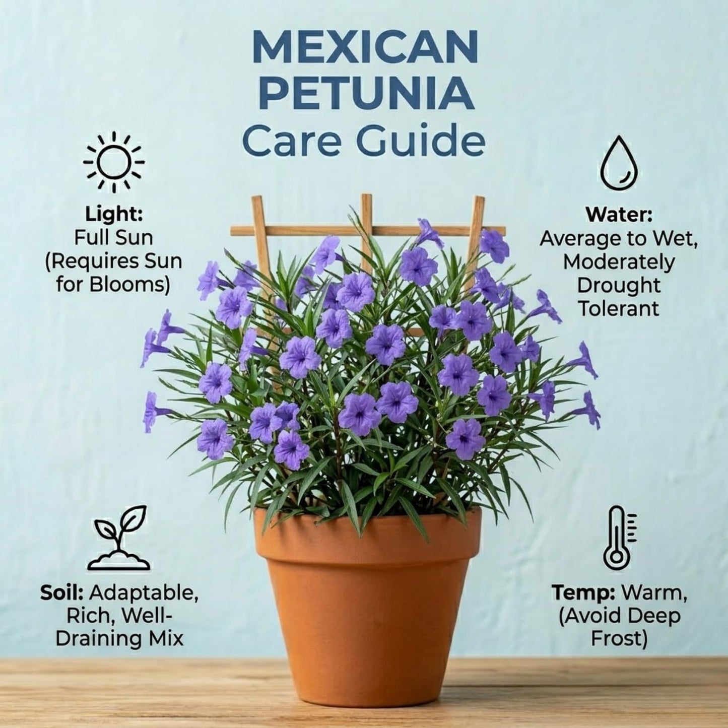 4 Mexican Petunia Live Plants 4–7 Inches Tall, Mexican Petunia Flowering Plants for Borders, Beds or Landscape (Mix)